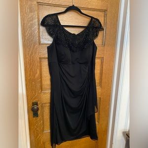 Xscape Woman by Joanna Chen cocktail dress with beading and gathering